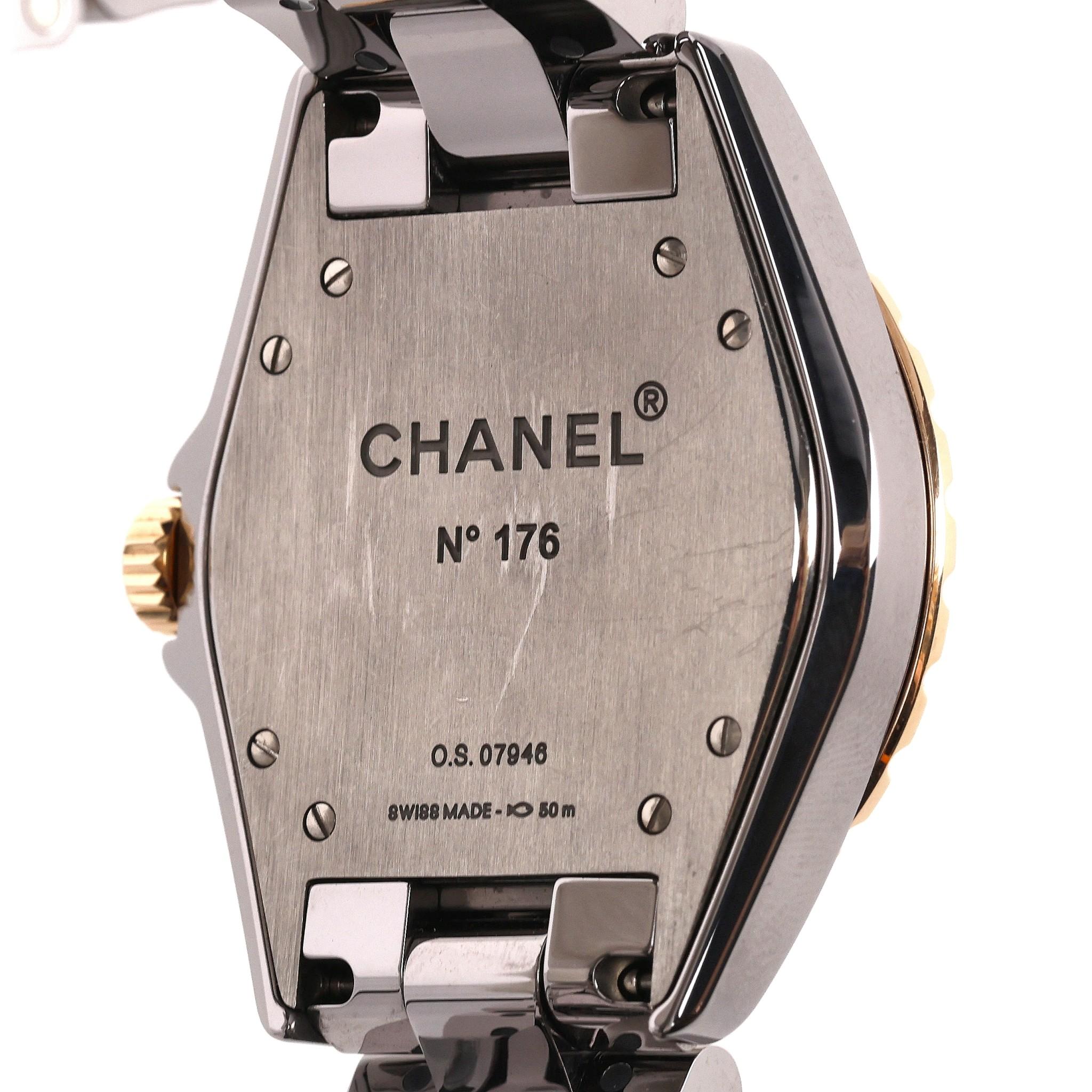 Chanel 18k Rose Gold, Ceramic & Baguette Diamond J12 Automatic Watch For Sale 4
