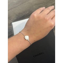CHANEL 18K Silver Chalcedony & Diamond Camellia Bracelet