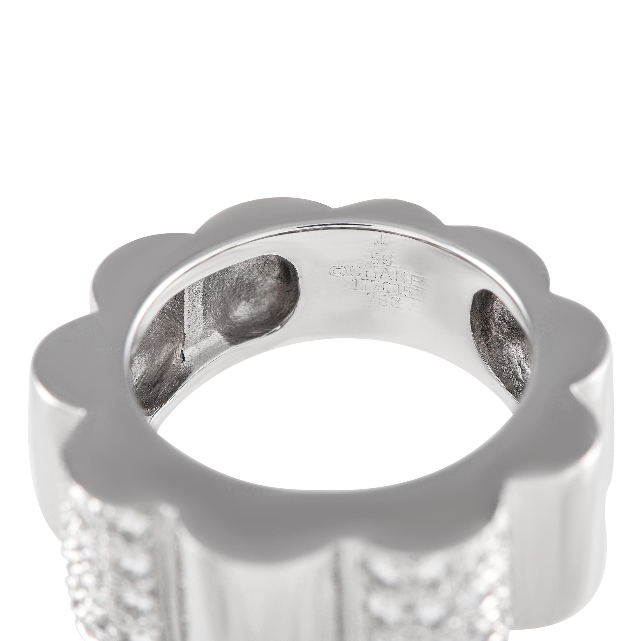 Chanel 18K White Gold 0.40ct Diamond Camellia Ring In Excellent Condition In Southampton, PA