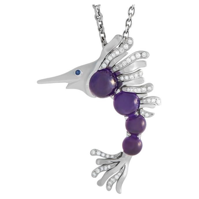 Chanel 18k White Gold 1.25 Carat Diamond and Amethyst Swordfish Pin and Necklace