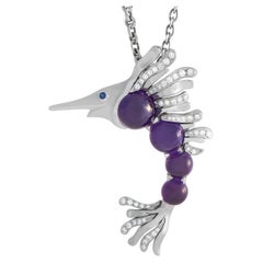 Chanel 18k White Gold 1.25 Carat Diamond and Amethyst Swordfish Pin and Necklace