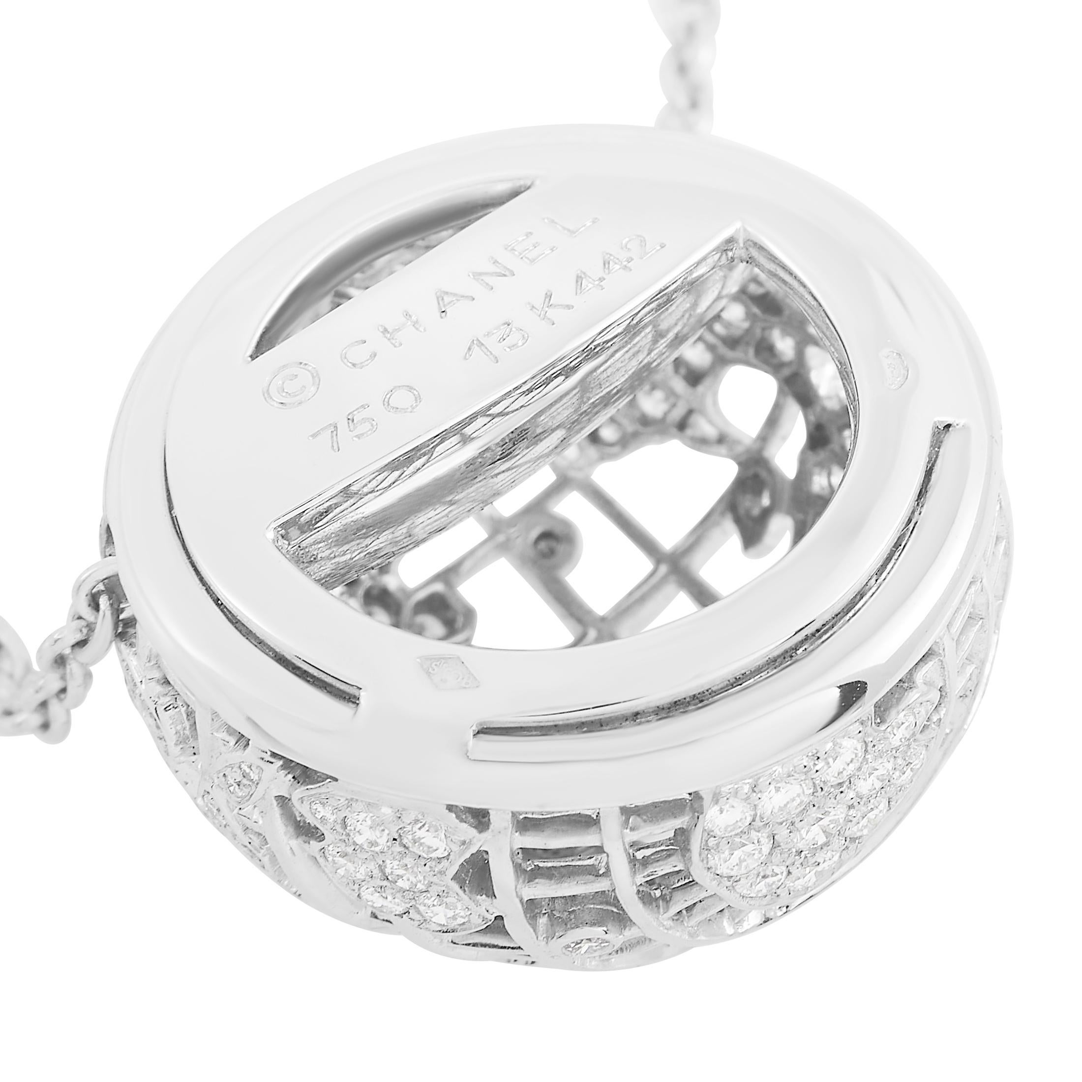 Round Cut Chanel 18k White Gold 2.20 Ct Diamond Globe Necklace