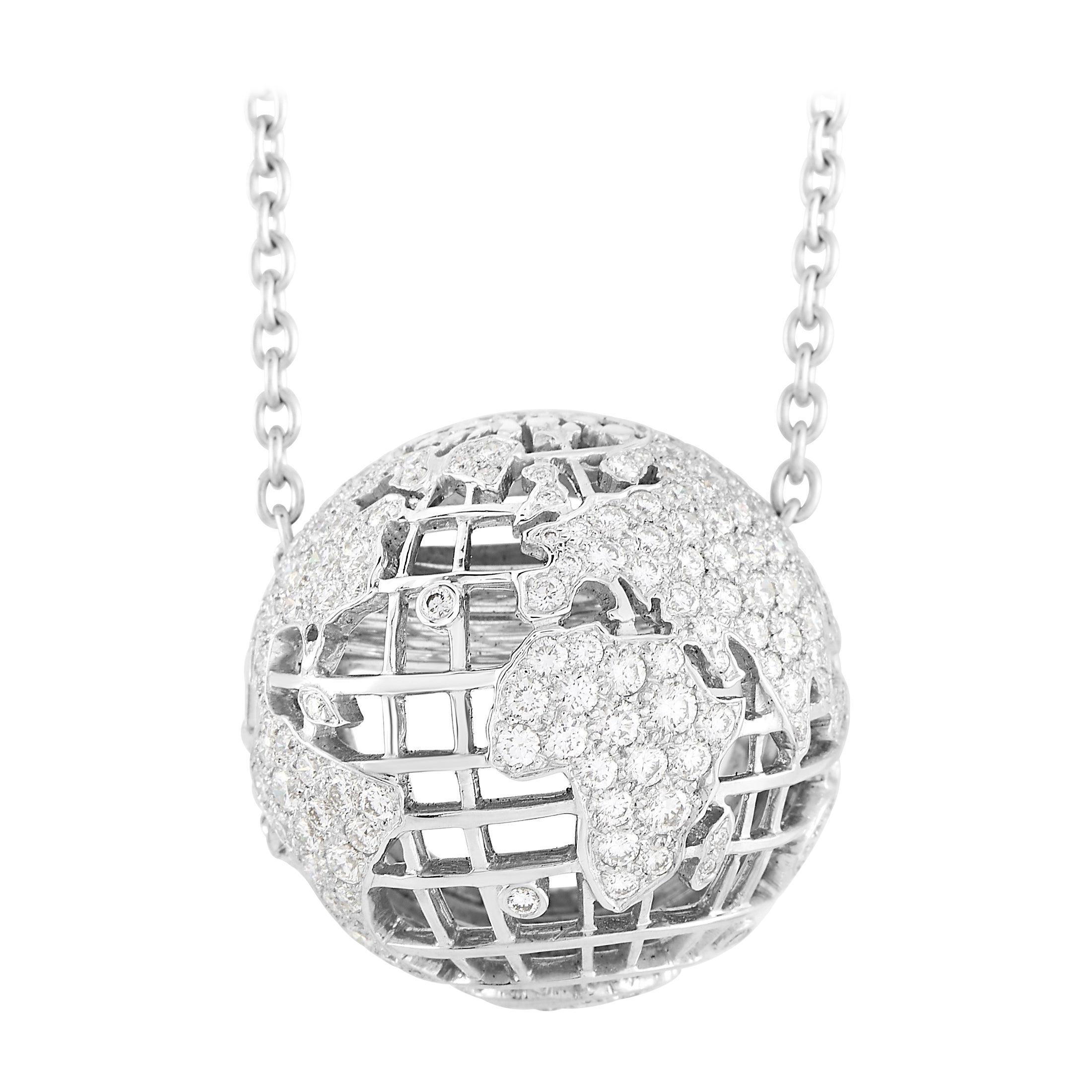Chanel 18k White Gold 2.20 Ct Diamond Globe Necklace