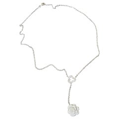 Chanel 18K White Gold Camellia Agate Diamond Necklace