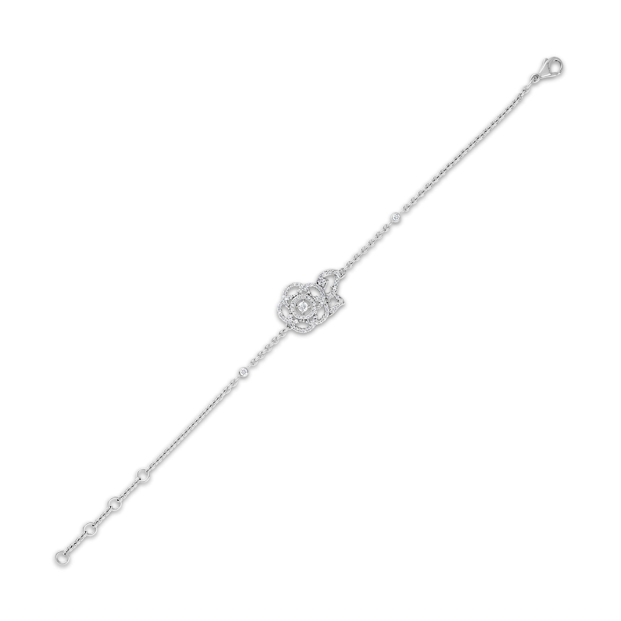 Chanel 18 Karat White Gold Camelia Diamond Bracelet In Excellent Condition In New York, NY