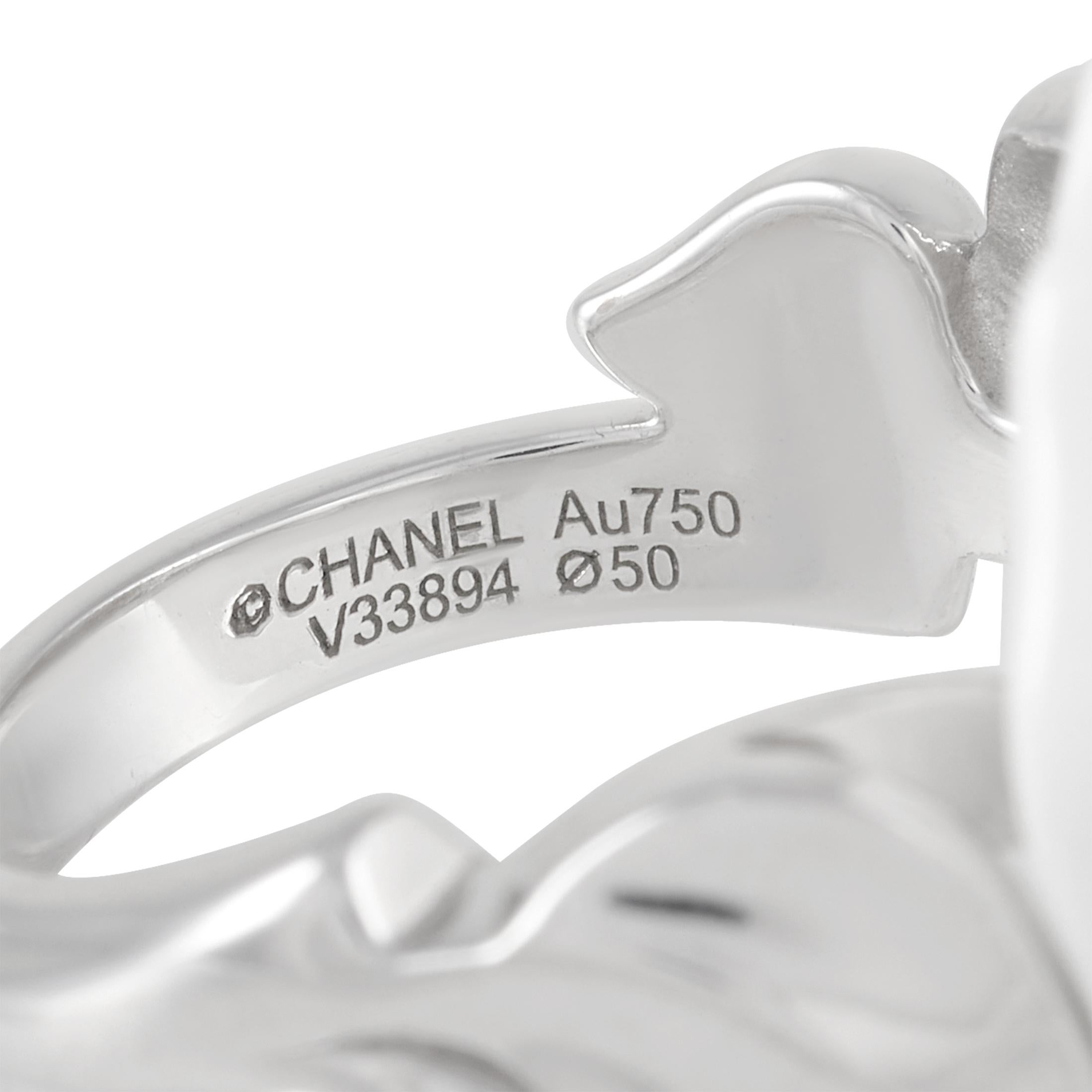 Round Cut Chanel 18k White Gold Ceramic and Diamond Flower Ring