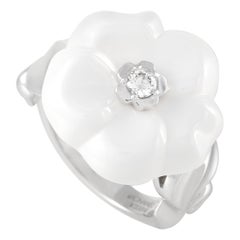 Chanel 18k White Gold Ceramic and Diamond Flower Ring