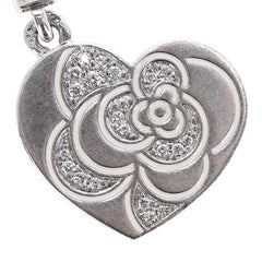 Chanel 18K White Gold &  Diamond Camellia Heart-Shaped Charm