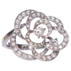 CHANEL 18K White Gold Flower Ring With Diamonds Size 6