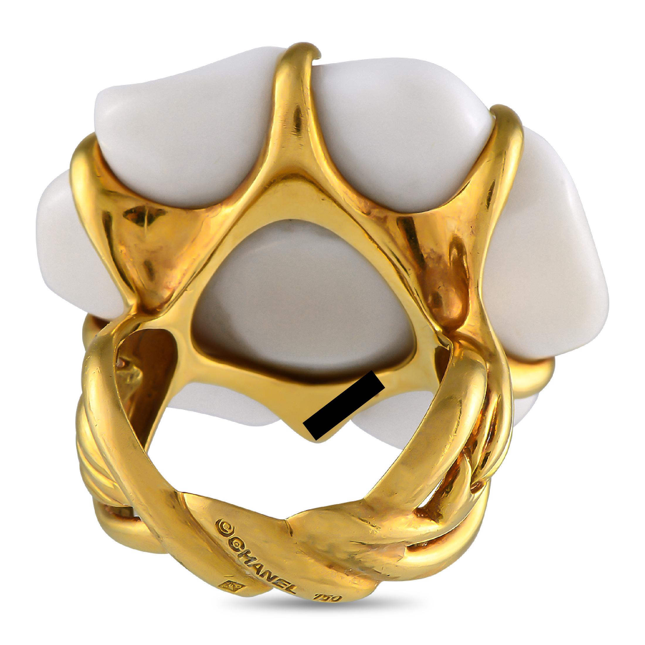 Women's Chanel 18K Yellow Gold Ceramic Camelia Ring