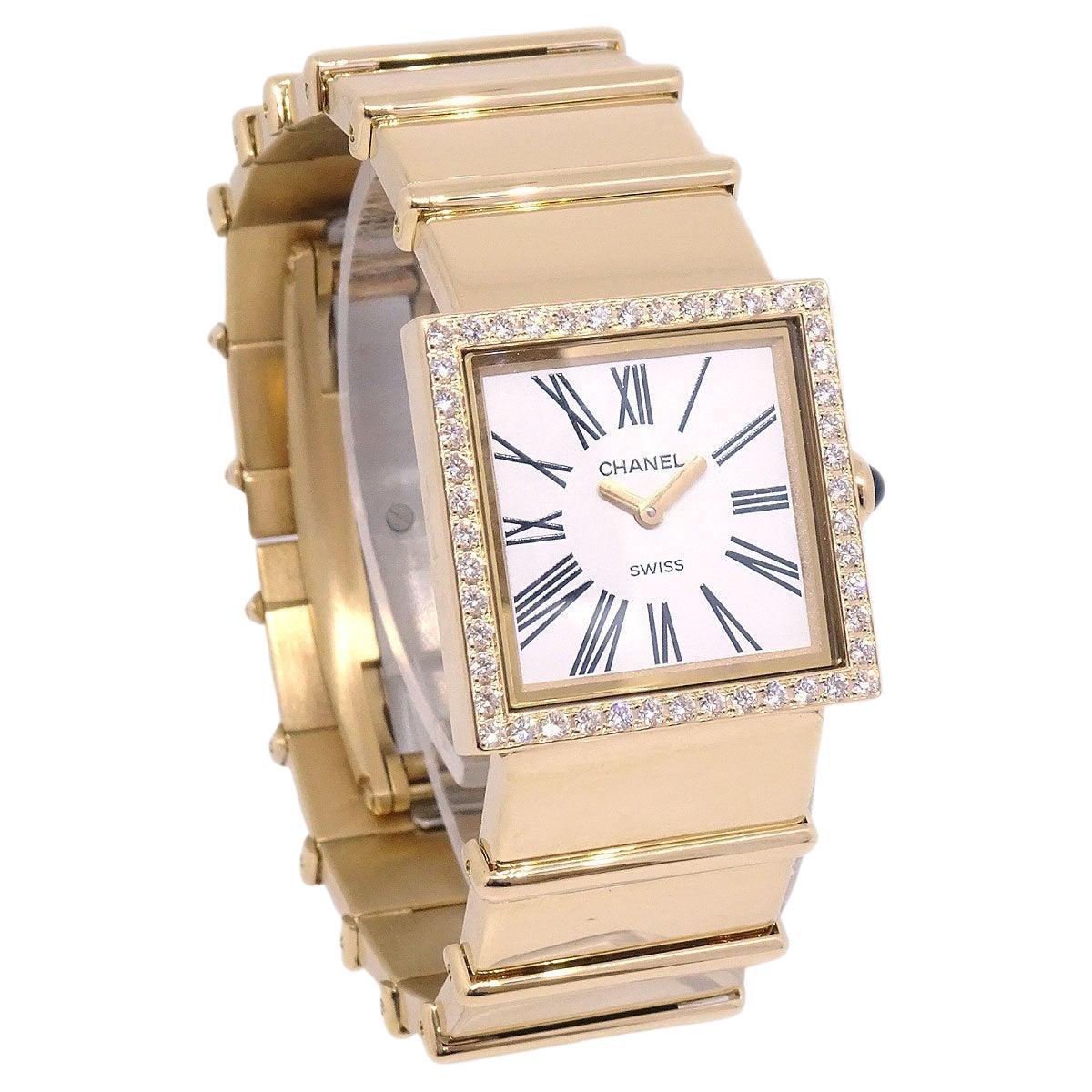 CHANEL 18K Yellow Gold Link Diamond Accent Mademoiselle Wrist Watch