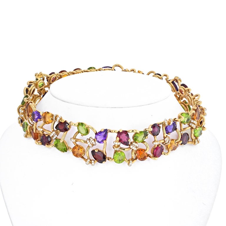 Chanel 18K Yellow Gold Multicolor Gemstone and Diamond Collar Necklace For  Sale at 1stDibs