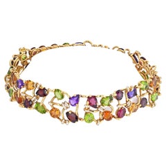 Vintage Chanel 18K Yellow Gold Multicolor Gemstone and Diamond Collar Necklace