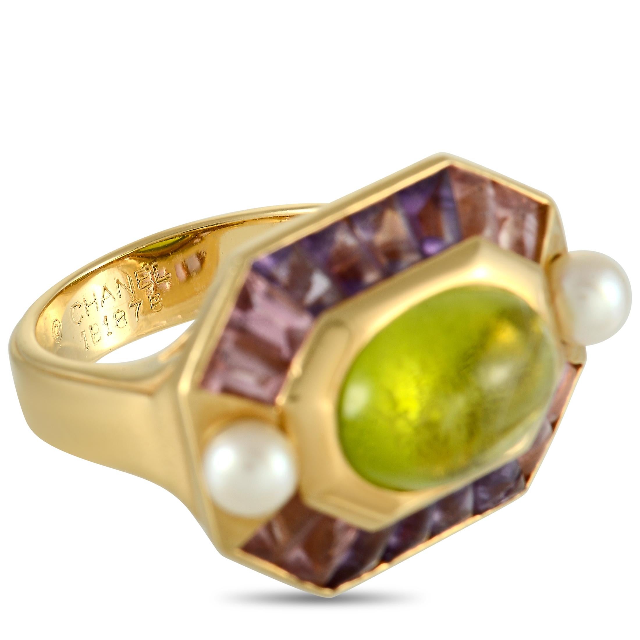 Chanel 18K Yellow Gold Multicolor Gemstone Ring In Excellent Condition In Southampton, PA