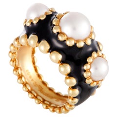 Chanel 18 Karat Yellow Gold Pearl and Enamel Band Ring