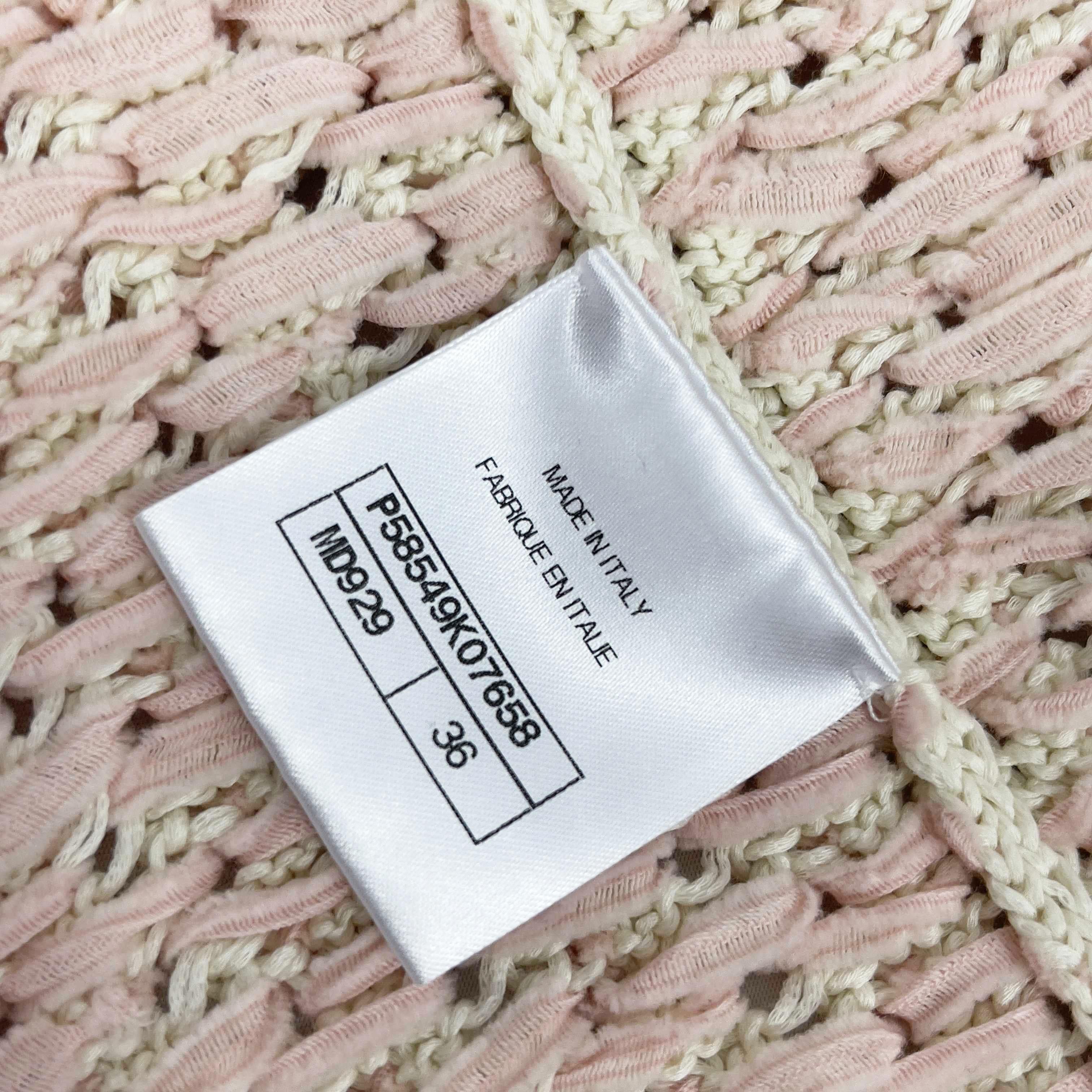 CHANEL -18P Cotton Blend Woven Knit Sweater Pastel Pink / Ecru 36 US 4 2