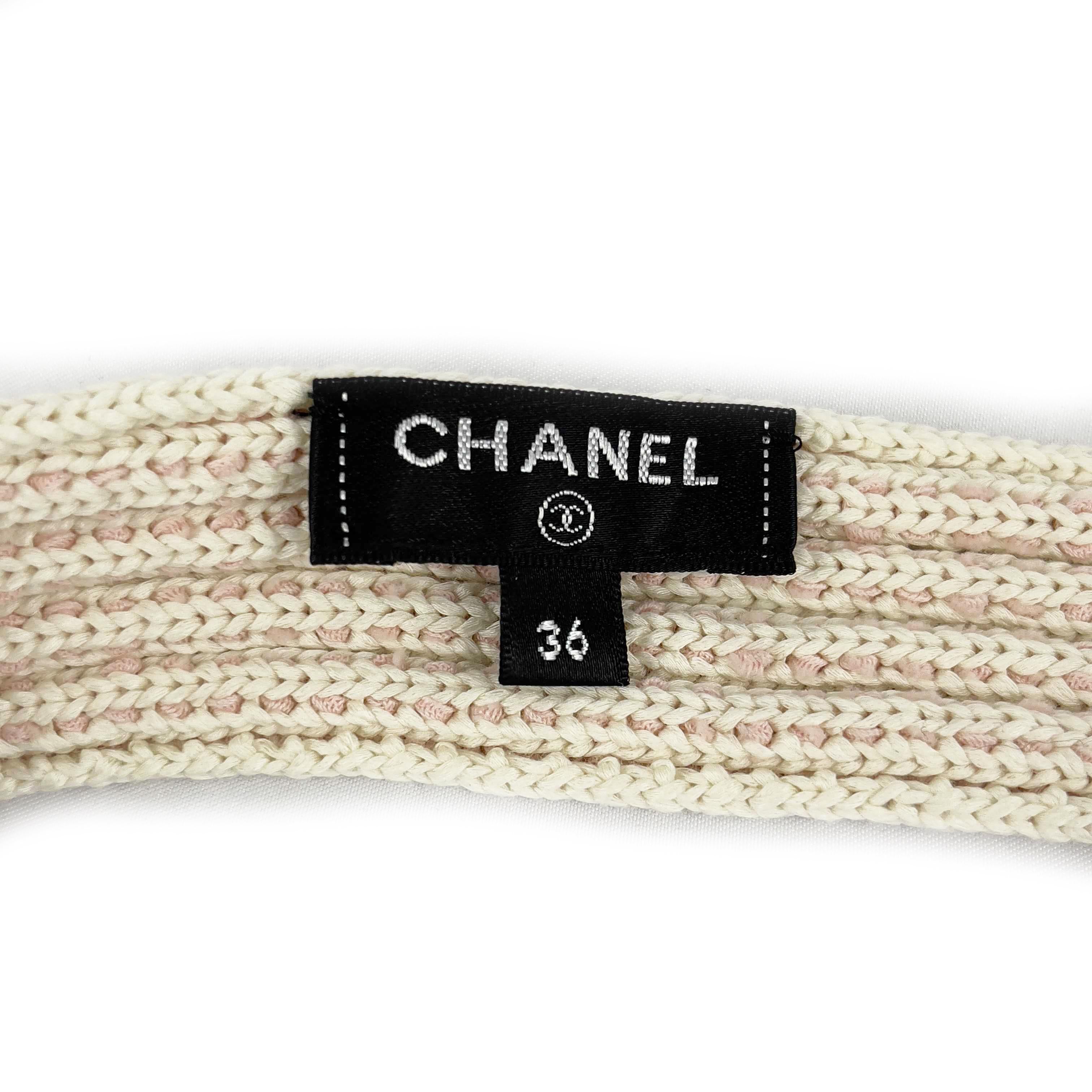 CHANEL -18P Cotton Blend Woven Knit Sweater Pastel Pink / Ecru 36 US 4 3