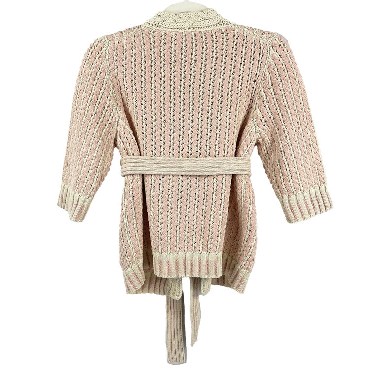 CHANEL -18P Cotton Blend Woven Knit Sweater Pastel Pink / Ecru 36