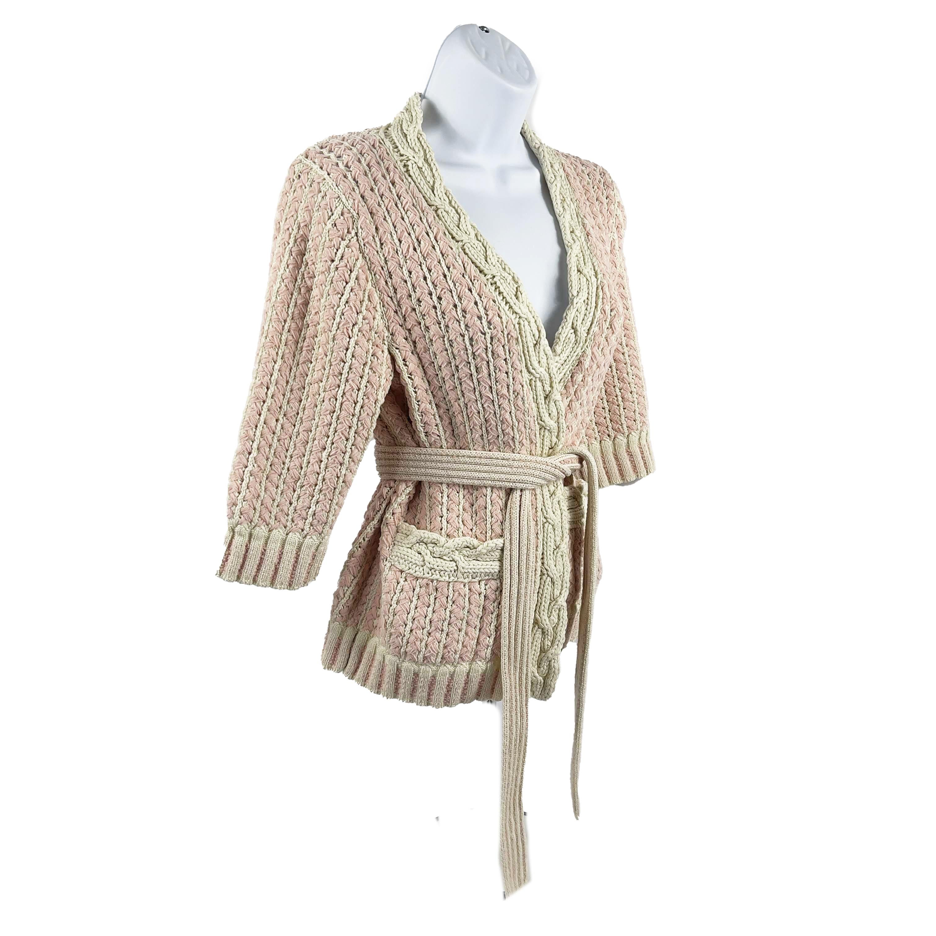 Beige CHANEL -18P Cotton Blend Woven Knit Sweater Pastel Pink / Ecru 36 US 4