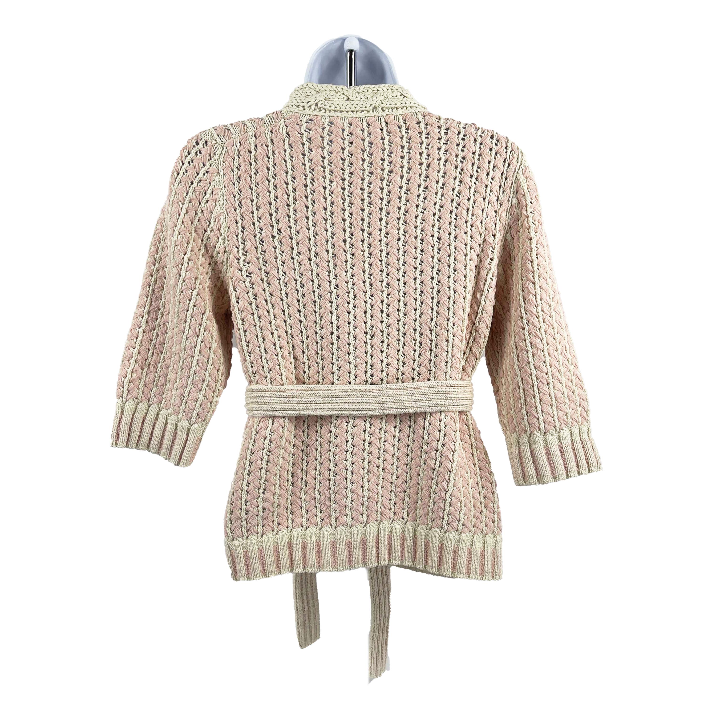 Women's CHANEL -18P Cotton Blend Woven Knit Sweater Pastel Pink / Ecru 36 US 4