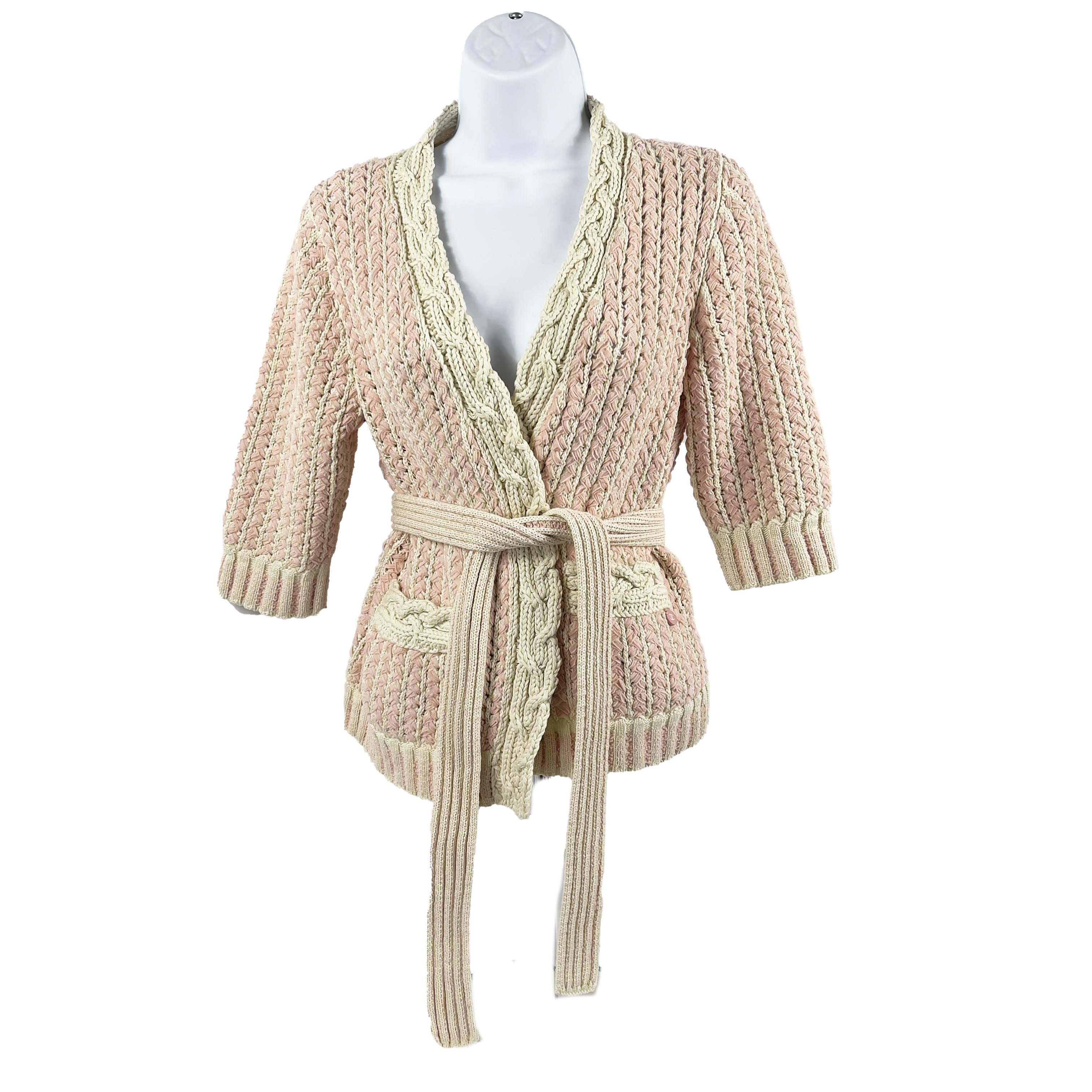 CHANEL -18P Cotton Blend Woven Knit Sweater Pastel Pink / Ecru 36 US 4 1