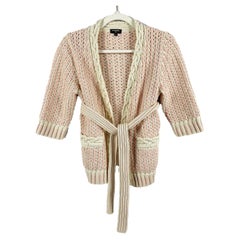 CHANEL -18P Cotton Blend Woven Knit Sweater Pastel Pink / Ecru 36 US 4