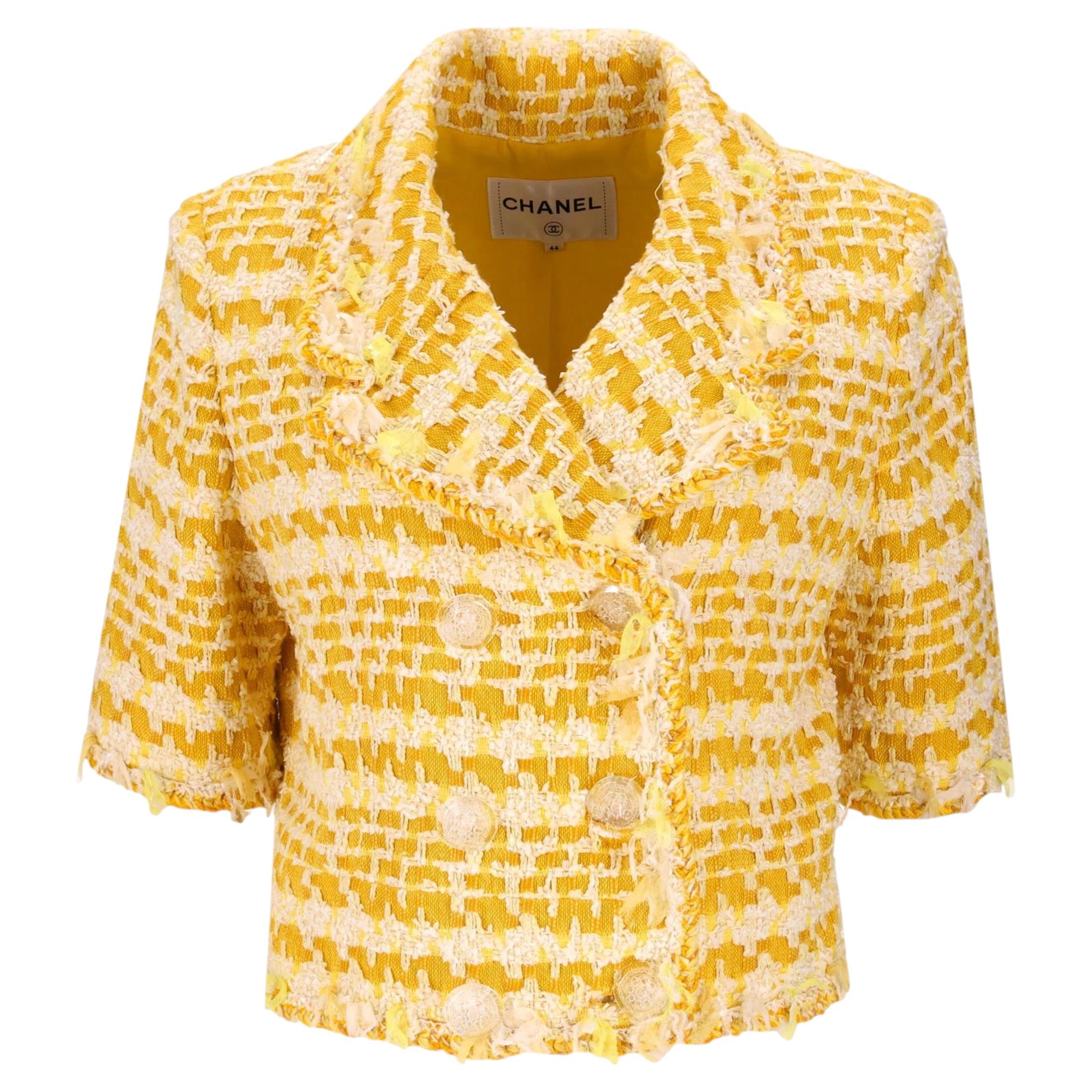 Chanel 18P Cotton & Wool Blend Boucle Tweed Cropped Jacket