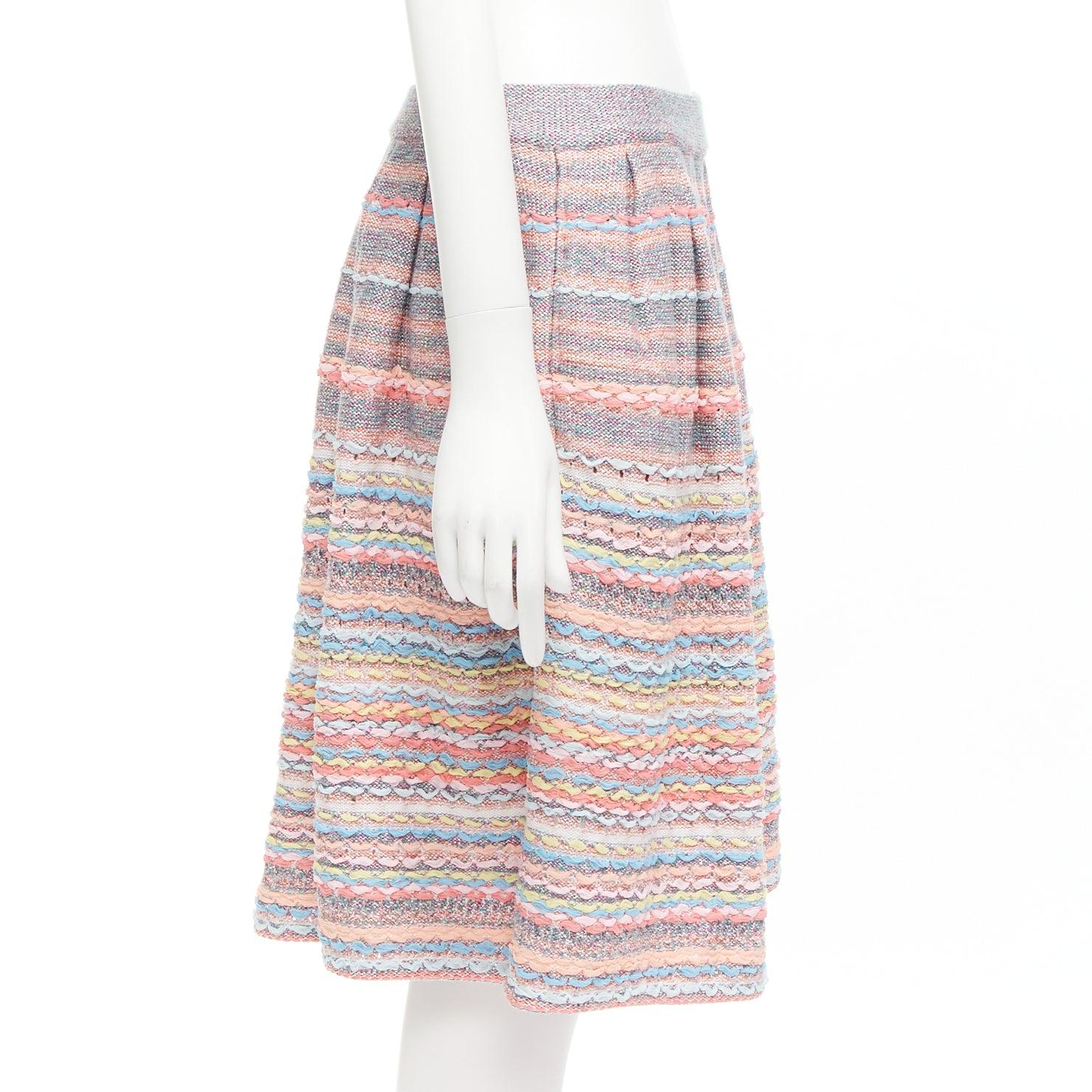 Women's CHANEL 18P rainbow silk cotton cashmere ribbon tweed knee length skirt FR40 L For Sale