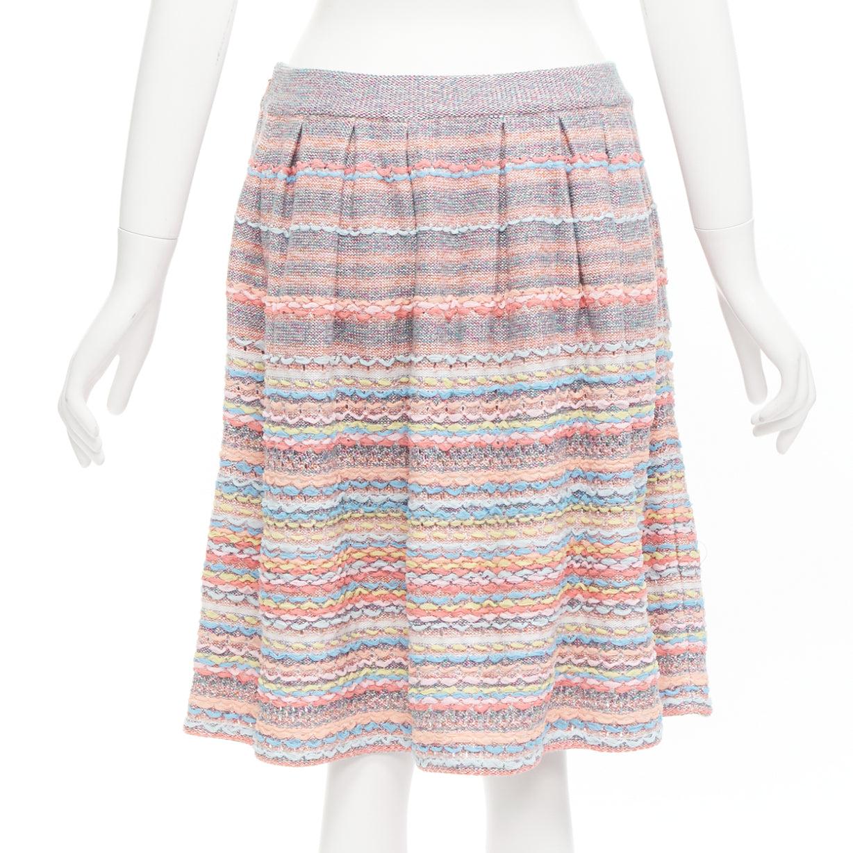 Women's CHANEL 18P rainbow silk cotton cashmere ribbon tweed knee length skirt FR40 L For Sale