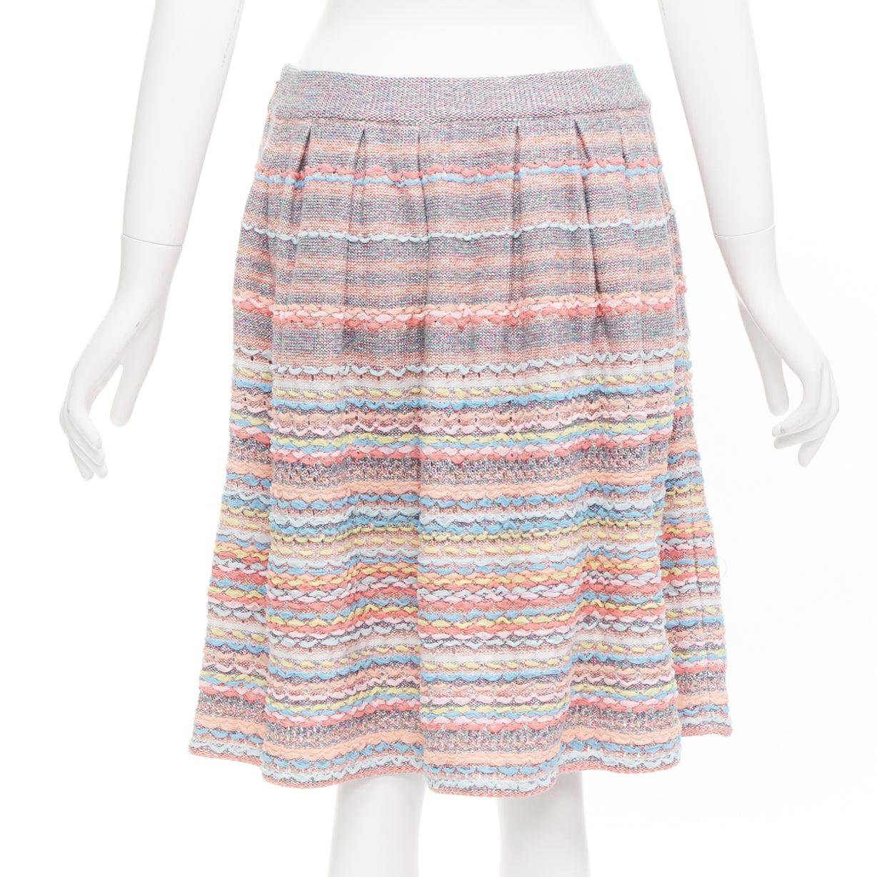 CHANEL 18P rainbow silk cotton cashmere ribbon tweed knee length skirt FR40 L For Sale 1