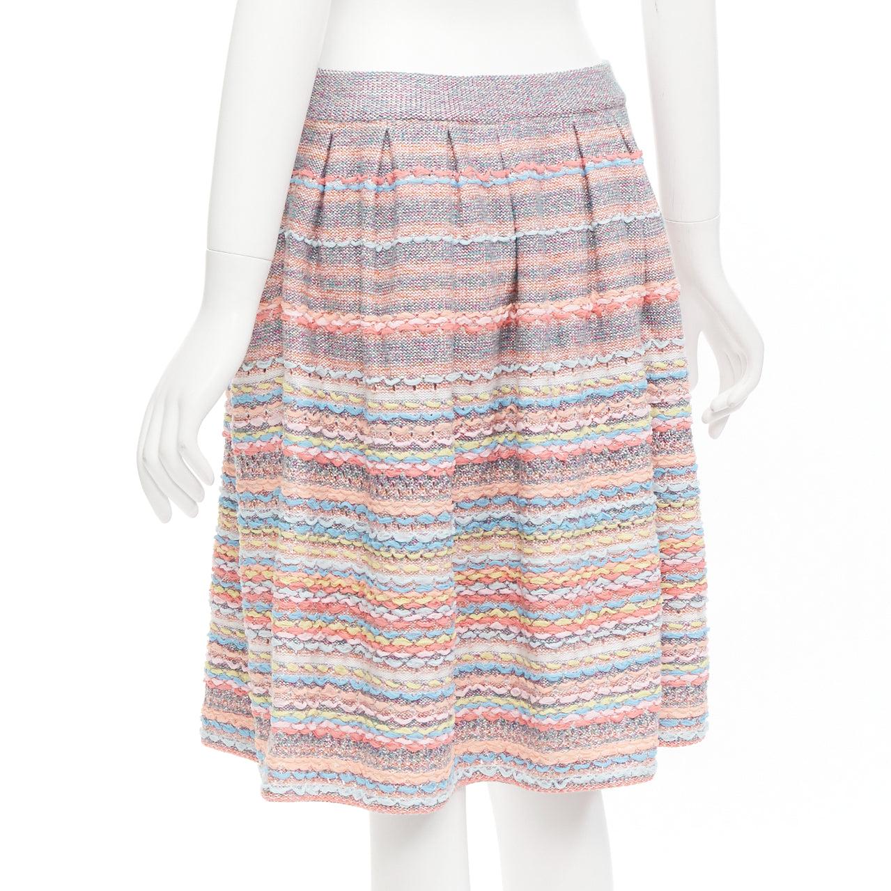CHANEL 18P rainbow silk cotton cashmere ribbon tweed knee length skirt FR40 L For Sale 1