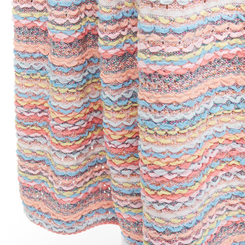 CHANEL 18P rainbow silk cotton cashmere ribbon tweed knee length skirt FR40 L For Sale 2