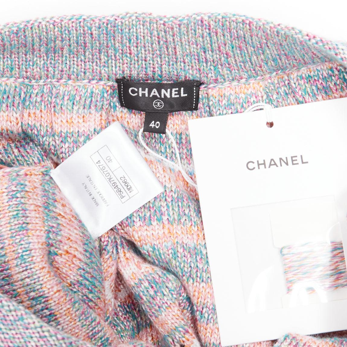 CHANEL 18P rainbow silk cotton cashmere ribbon tweed knee length skirt FR40 L For Sale 3