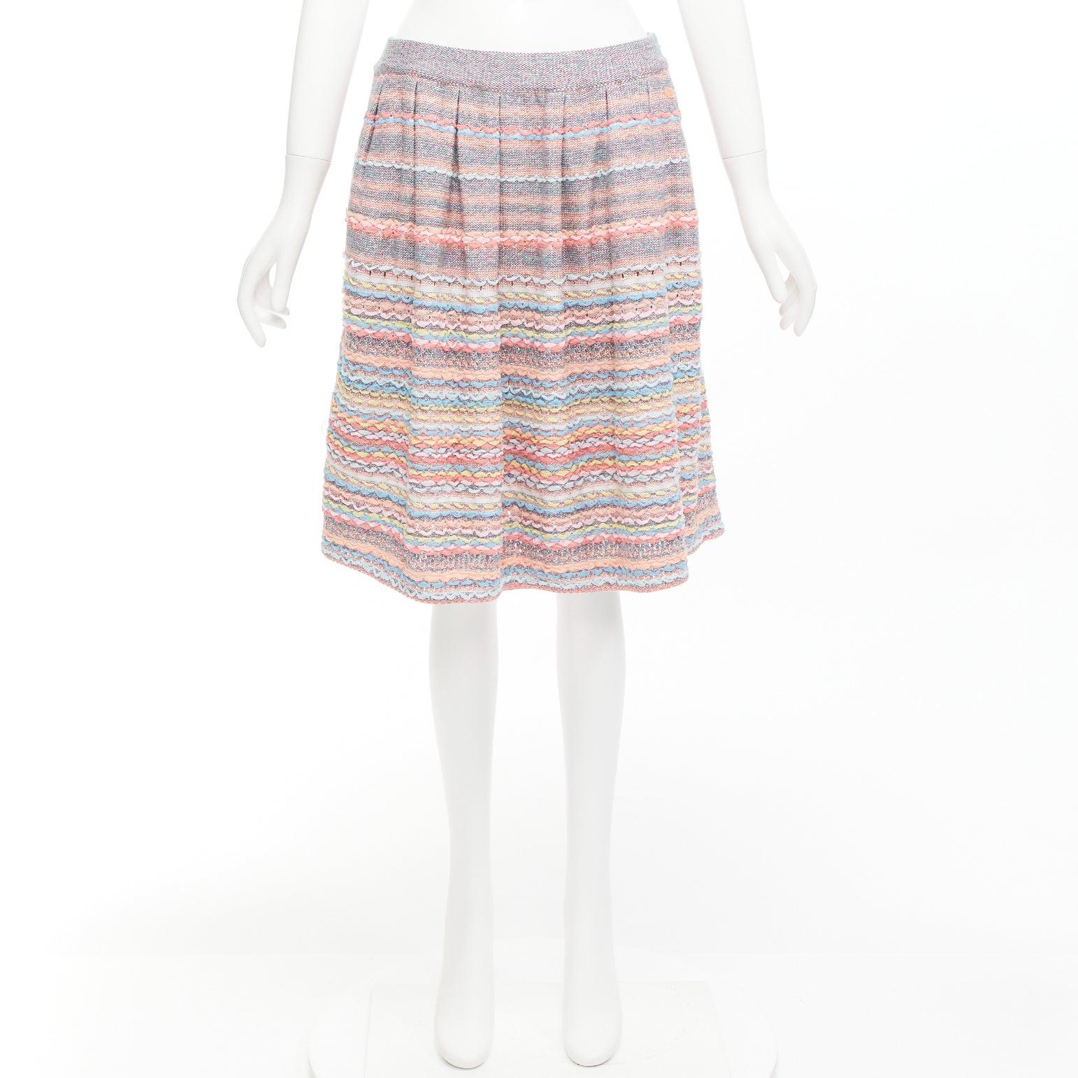 CHANEL 18P rainbow silk cotton cashmere ribbon tweed knee length skirt FR40 L For Sale 5