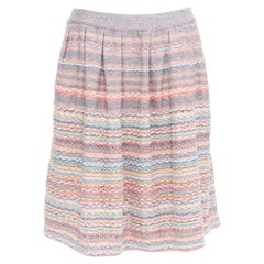CHANEL 18P rainbow silk cotton cashmere ribbon tweed knee length skirt FR40 L
