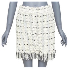 CHANEL 18P Runway cream black logo print tweed A-line skirt FR38 M