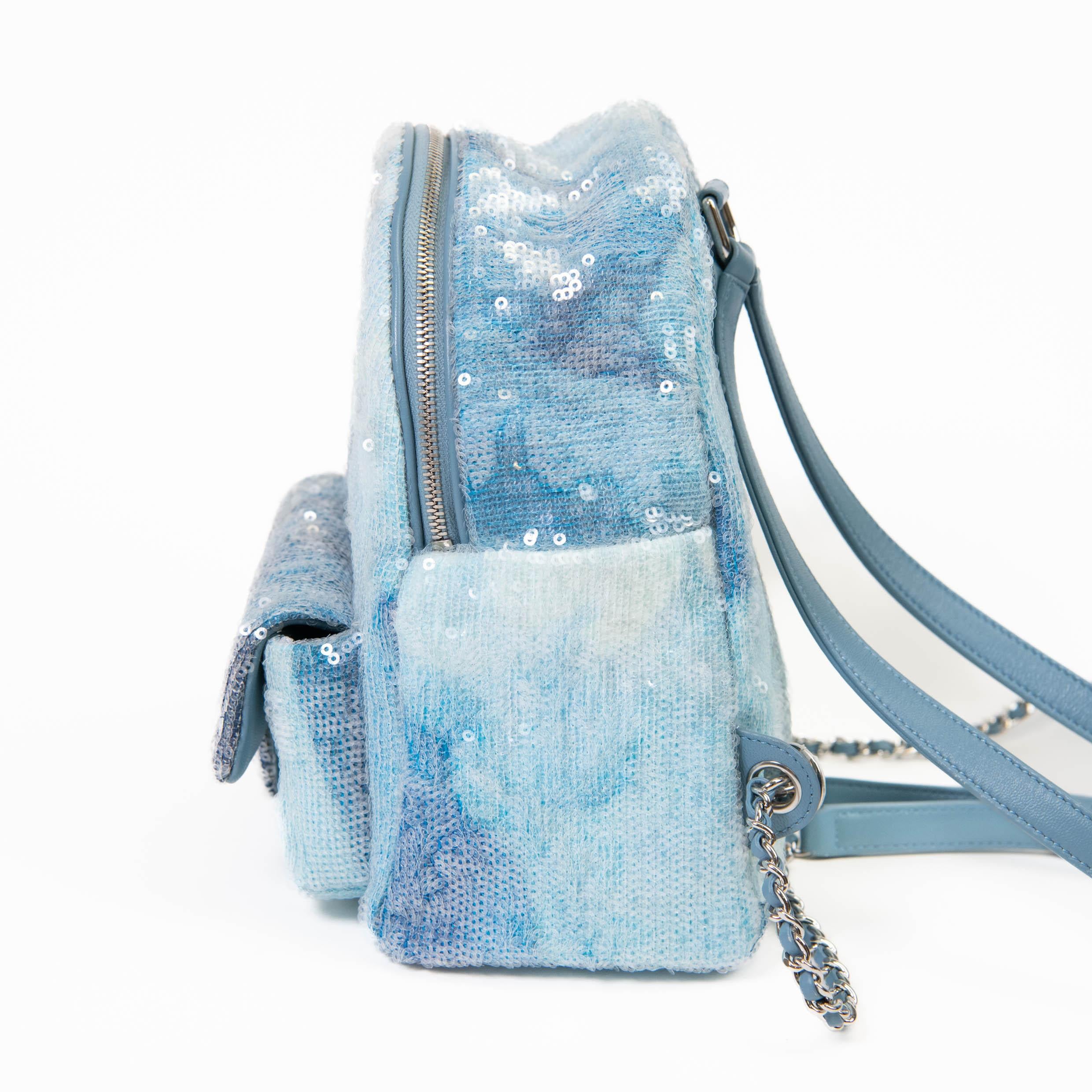 Women's or Men's Chanel 18S Blue Sequin Tricolor Waterfall Backpack For Sale