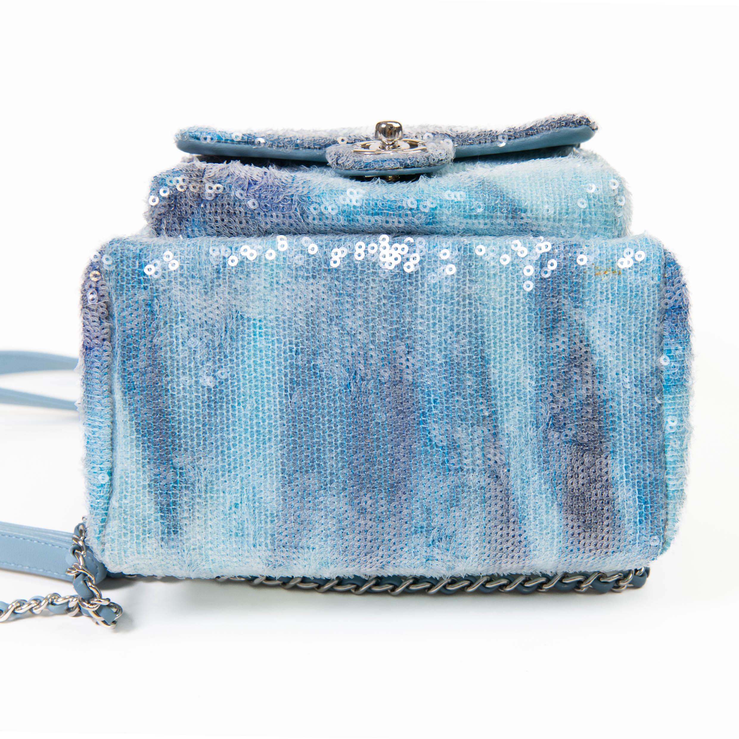 Chanel 18S Blue Sequin Tricolor Waterfall Backpack For Sale 2