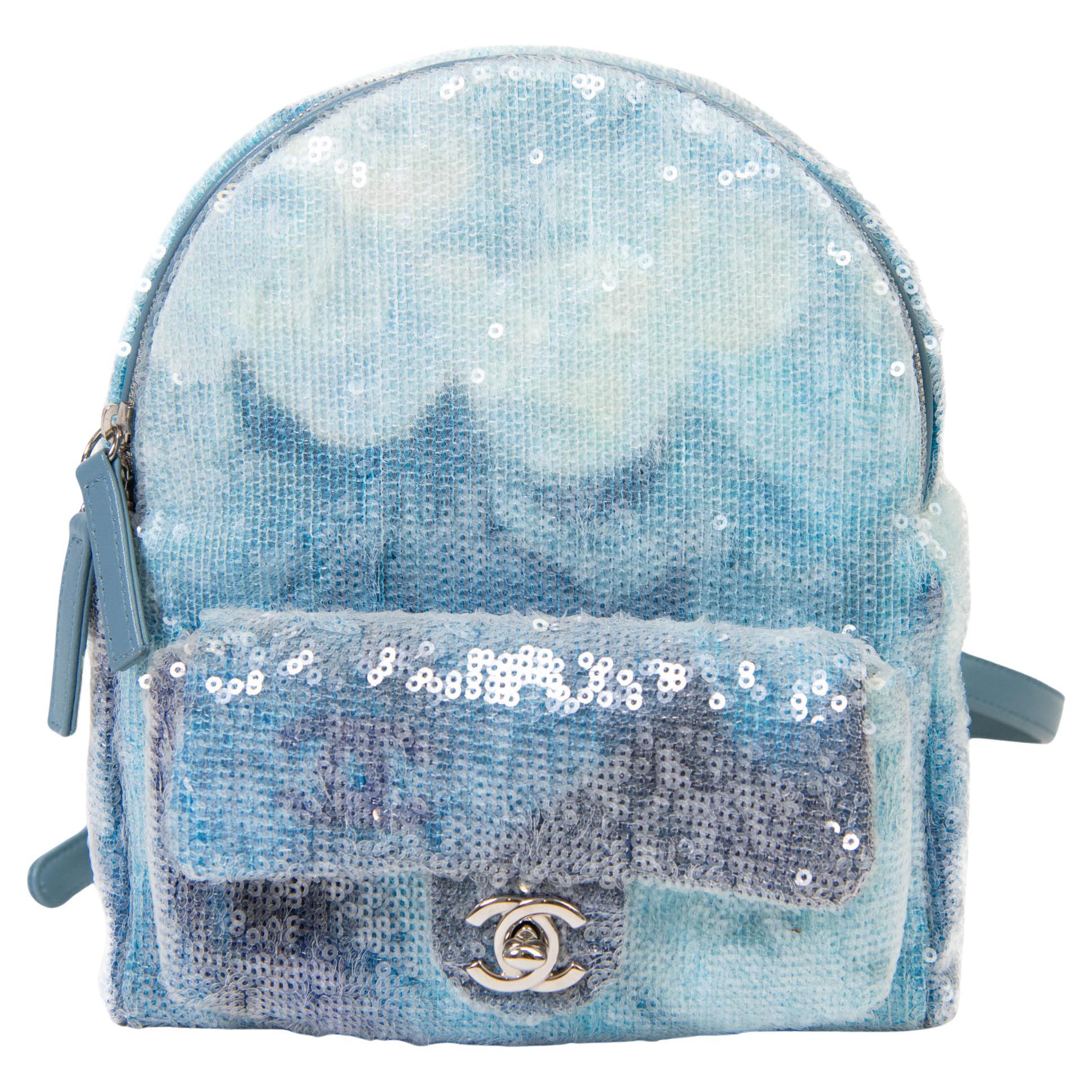 Chanel 18S Blue Sequin Tricolor Waterfall Backpack