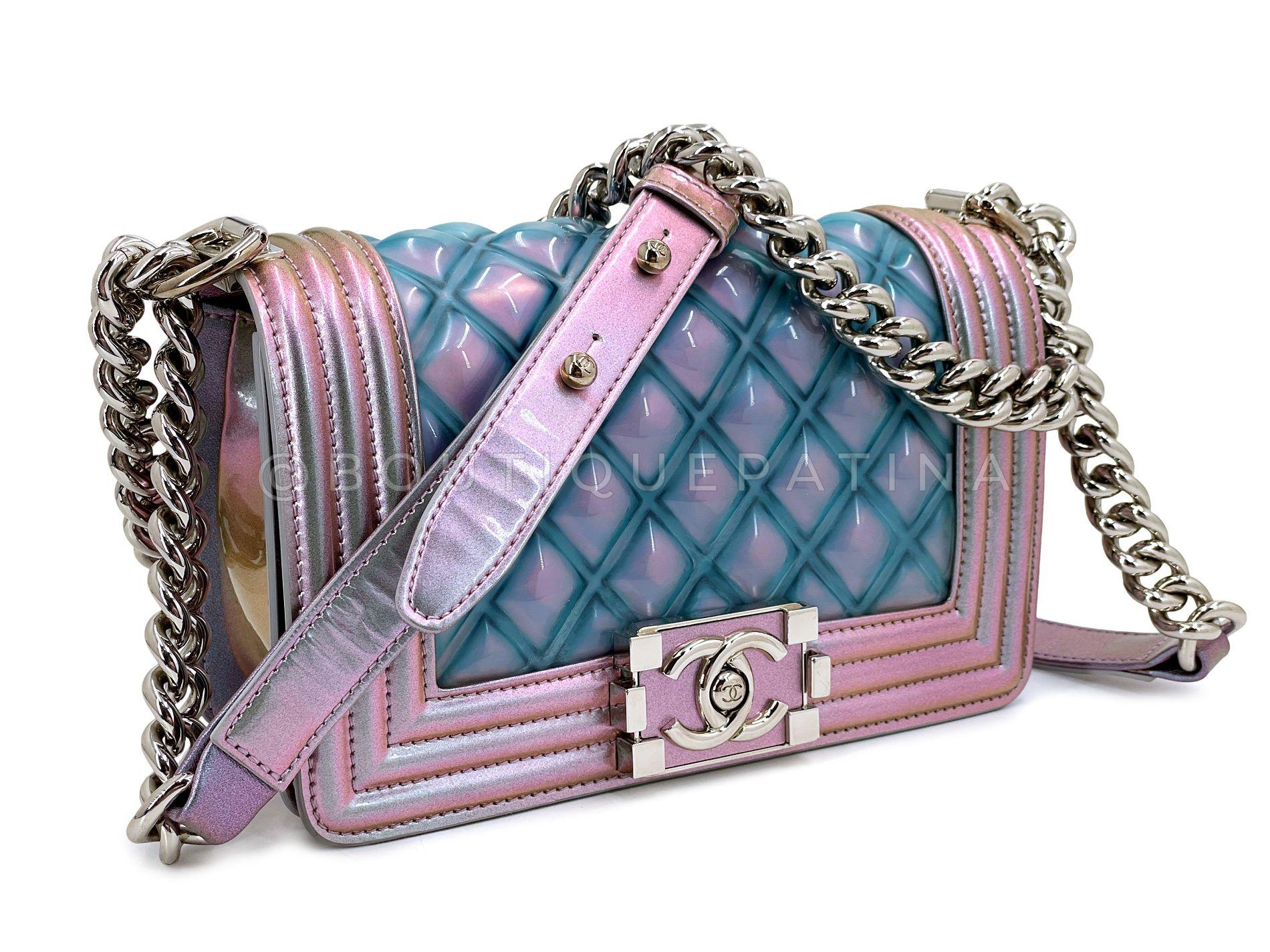 Store item: 67038
The Chanel Boy line is famous for its modern, chic look that is bold and feminine at the same time. Hallmarks of this line include the chunky hardware, rectangular CC clasp and diamond or chevron quilts framed in vertical and