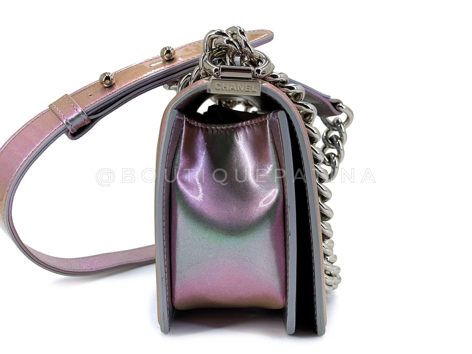 Chanel 18S Purple Mermaid Iridescent Water Boy Flap Bag Small  67038 In Excellent Condition In Costa Mesa, CA