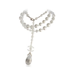 Chanel 18S Transparent Crystal Bead CC Logo Teardrop Necklace / Belt