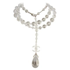 Chanel 18S Transparent Crystal Bead CC Logo Teardrop Necklace / Belt