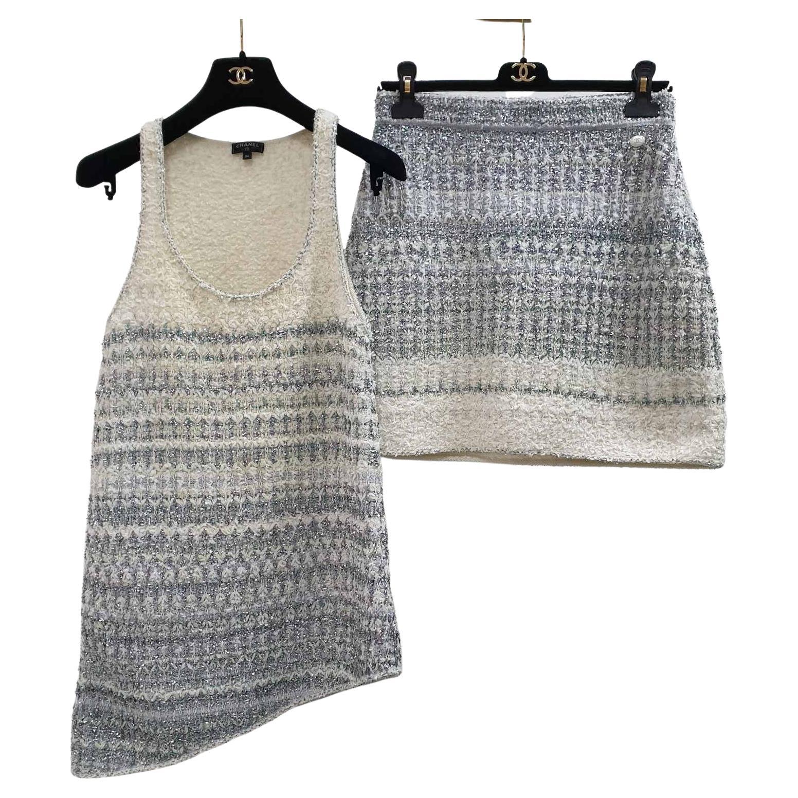 Chanel 18S Waterfall Asymmetrical Knit Tank Top Mini Skirt Set at