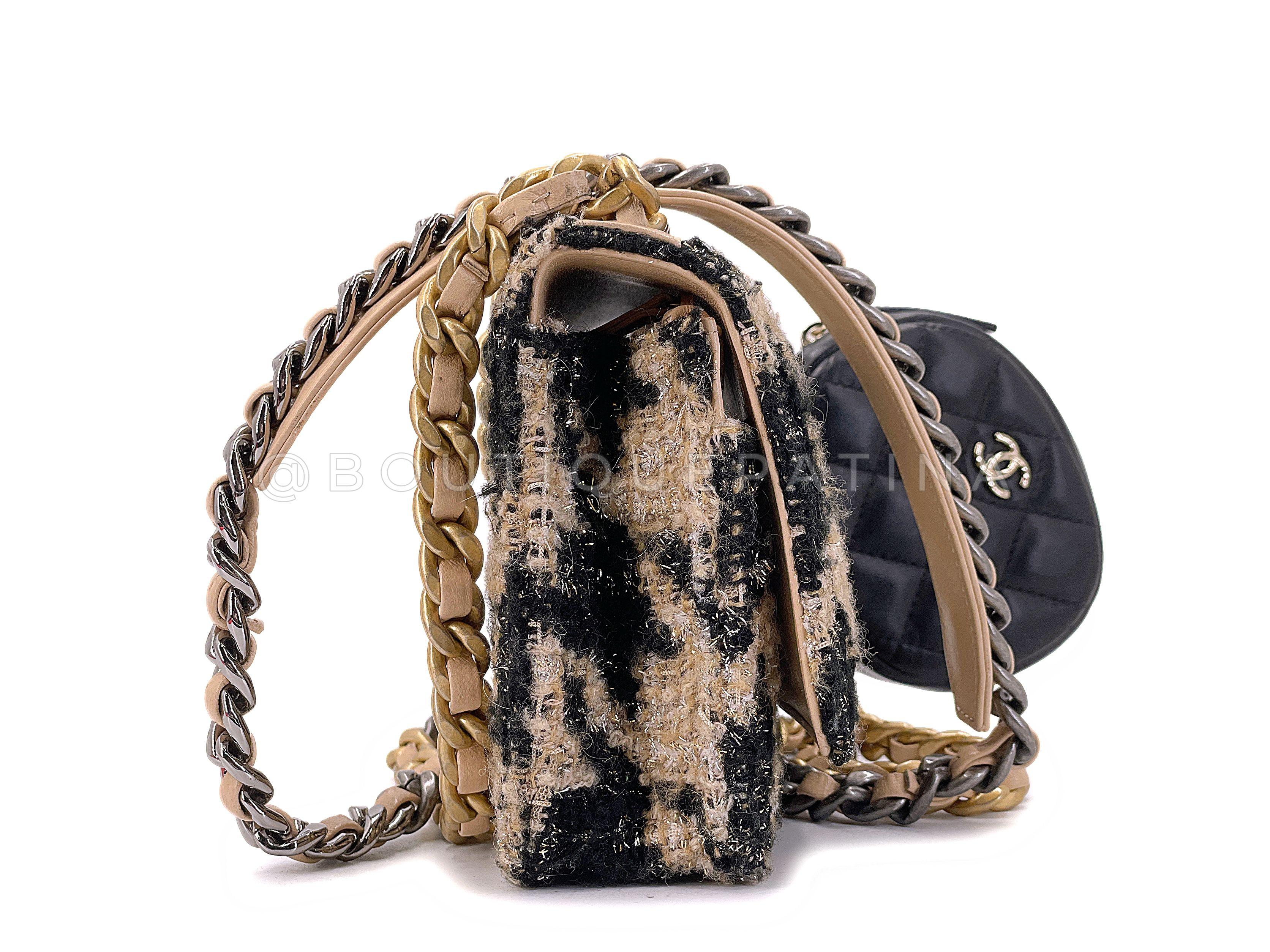 Women's Chanel 19 19K Beige-Black Houndstooth Wallet on Chain WOC Bag Set 67757 For Sale