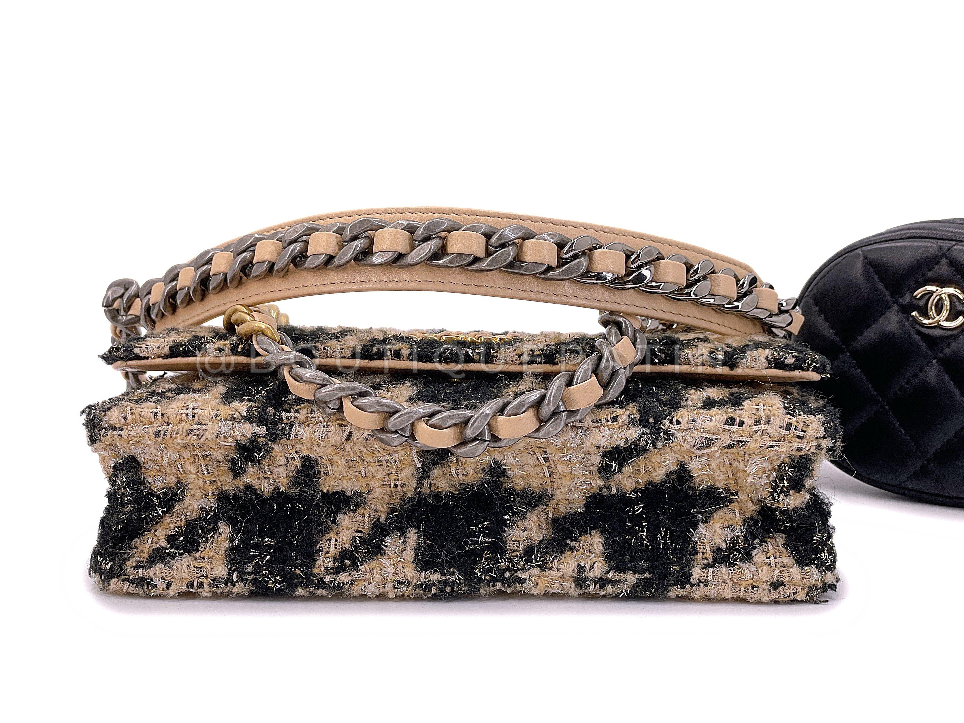 Chanel 19 19K Beige-Black Houndstooth Wallet on Chain WOC Bag Set 67757 For Sale 2