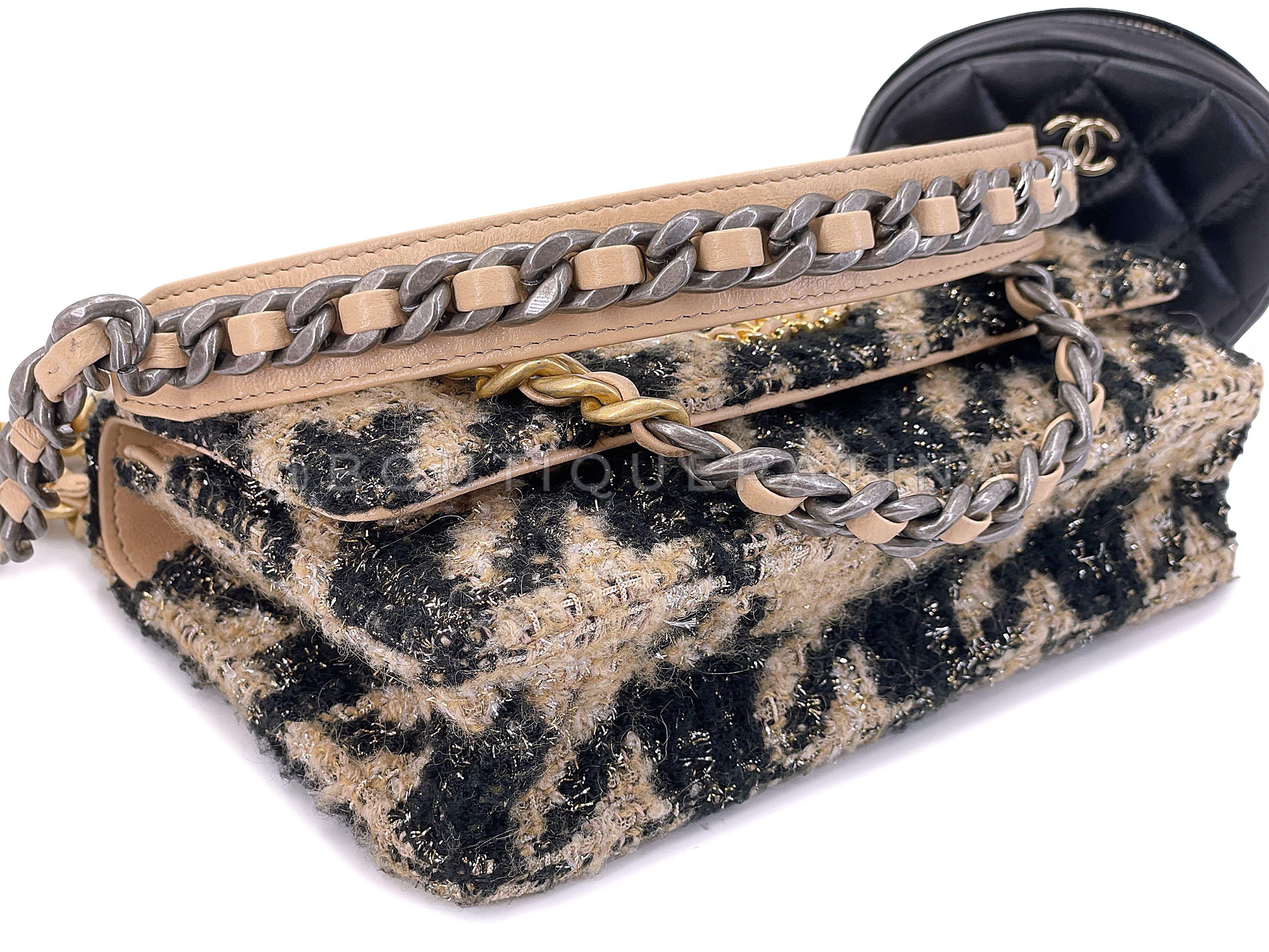 Chanel 19 19K Beige-Black Houndstooth Wallet on Chain WOC Bag Set 67757 For Sale 3