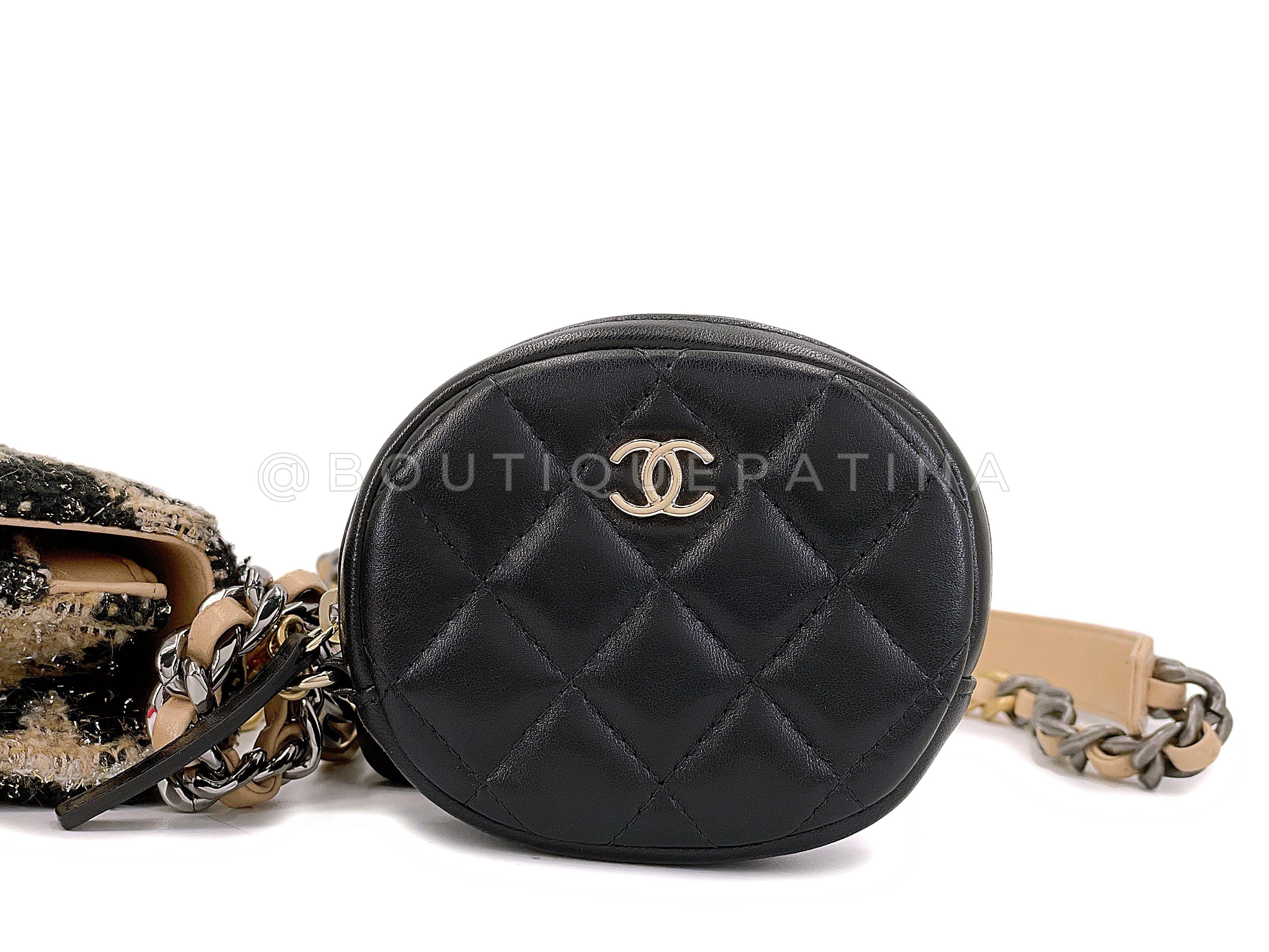 Chanel 19 19K Beige-Black Houndstooth Wallet on Chain WOC Bag Set 67757 For Sale 5