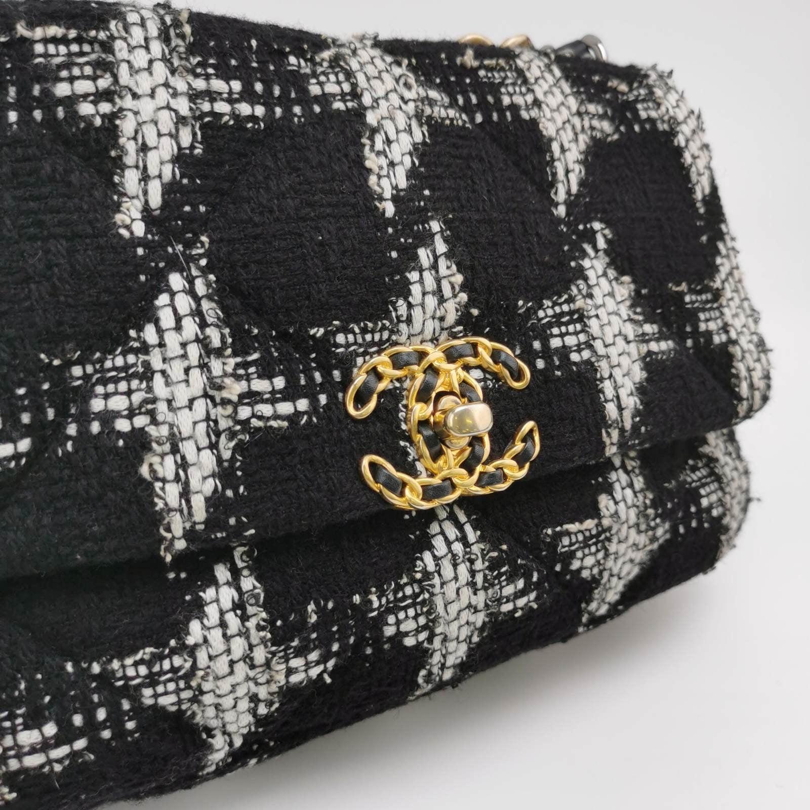 Chanel 19 Bag 2021 Small Black White Checkered Tweed Bag 7