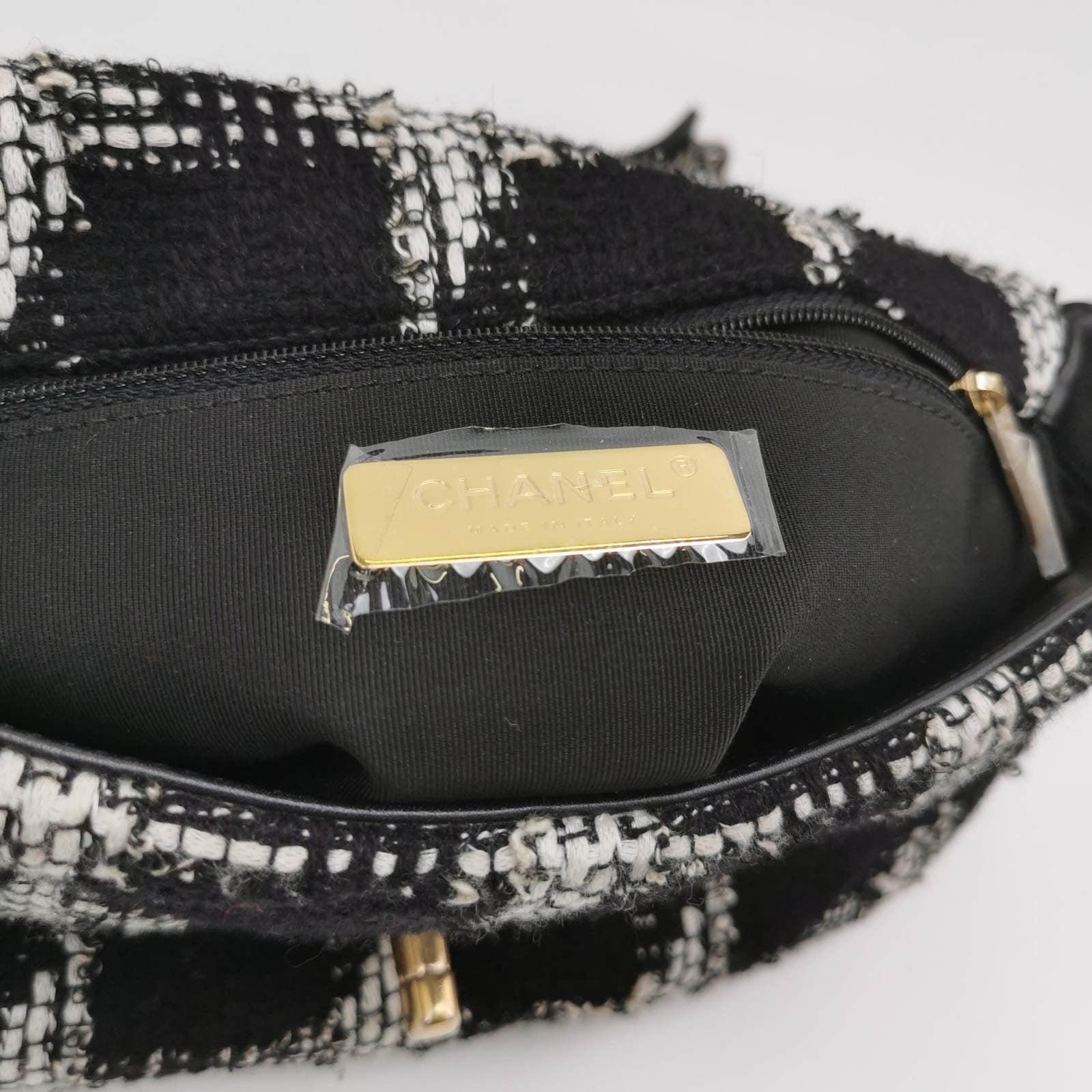 Chanel 19 Bag 2021 Small Black White Checkered Tweed Bag 2